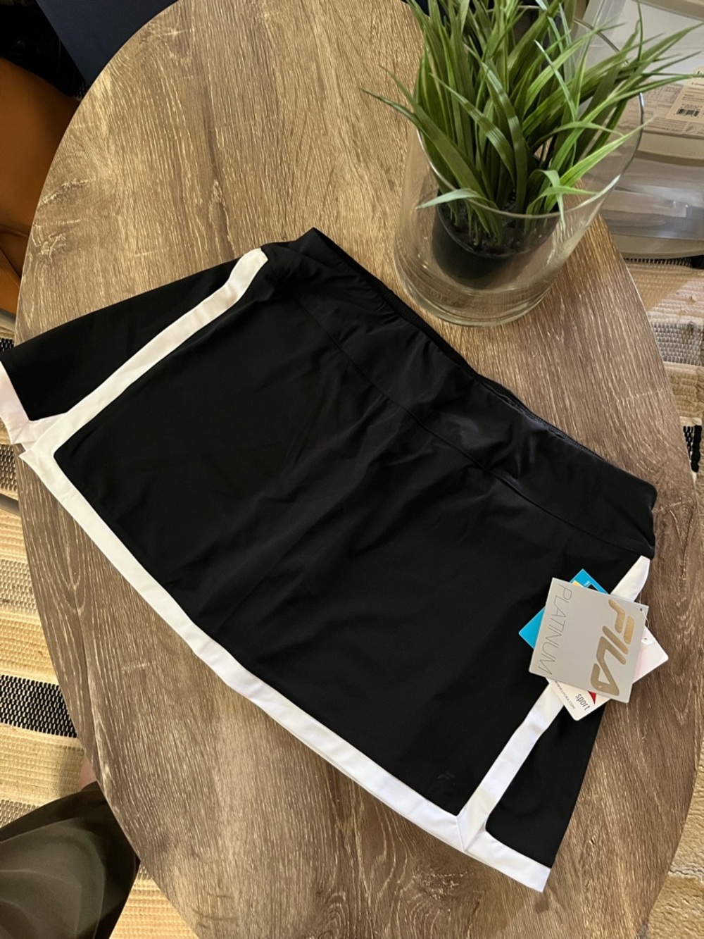 Fila Platinum Active Black Skort w/White Trim & Neon Orange Logo NWT Sz. Large